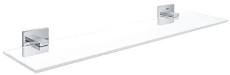 GROHE Start Cube Tablette en Verre, Etagère de Salle de Bain, Fixations Cachées, 53 cm, A Coller QuickGlue ou à Visser, Chromé, 41109000