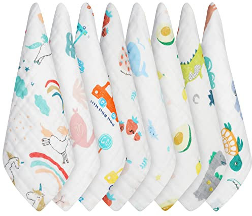 Aolso Muselinas Bebe Algodon 25x25cm, 8pcs Toalla Facial Infantil, Toallas De Muselina, Gasas para Bebes Nacidos,Suaves Paños de Muselina para bebé