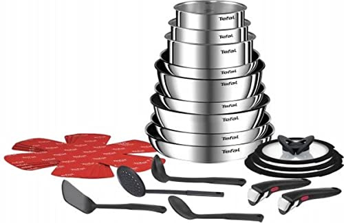 Tefal Ingenio Emotion Pfannen-Set, 22-teilig, 9 Pfannen, 3 Deckel, 2 Griffe, 4 Trenner, 4 Spatel, Edelstahl, (L897SM74)