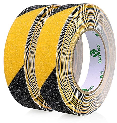 BOMEI PACK 2 Rollen 10m x 25mm Anti Rutsch Klebeband, Stark Sicherheitsband rutschfest, Gelb & Schwarz,rutschfeste Sicherheits-Stufen für Innen- und Außenbereich