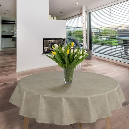 laro runde 140 cm wachstuchtischdecke wachstischdecke abwashbar PVC tischdecke Wachstuch wasserabweisend Garten tischdecke, Muster:Marmor Beige
