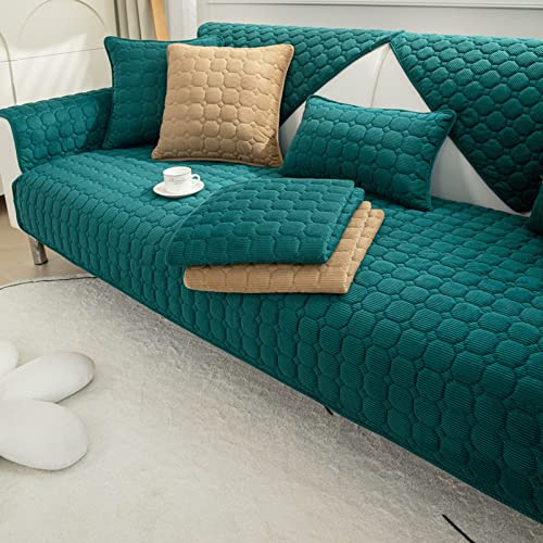 TUCVZVO Sofaschoner rutschfest 1 2 3 4 Sitzer Weicher Couchbezug L Form, Anti-Rutsch Sofaüberwurf, Sofahusse Sofa Überzug Ecksofa, Sofaschoner Für Hunde,Dark Green,1 pc 110x240cm