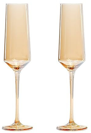 Cicano Red Wine Glasses, Set of 2 Lead-free Stemware Long Handle Crystal Glasses Goblet for Home, Party, Christmas Amber