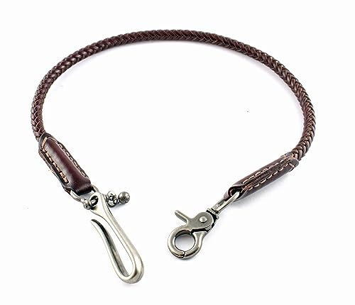 Generisch Hosenkette mit Karabiner Schlüsselkette Kellnerkette aus Leder & Stahl Brieftaschenkette 60 cm Sicherheits Wallet Chain (Dunkelbraun)