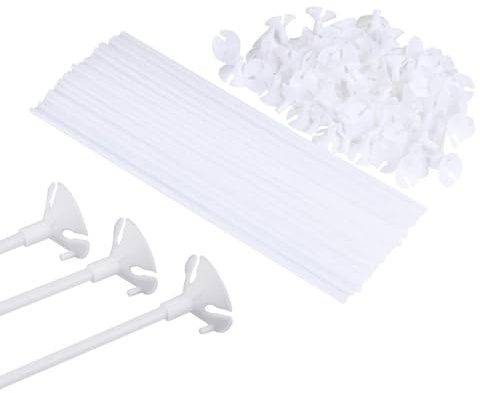 100 st 28 cm vita ballongpinnar, plastballongpinnar med koppar för födelsedagsfest, bröllop, jubileumsdekorationer