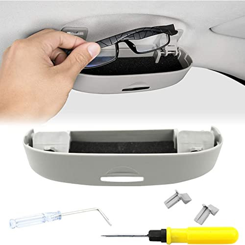 LeaHy Auto Sonnenblende Brillenetui Für VW Caddy 2011-2021, ABS Universal Sonnenbrillenhalter Multifunktions Sonnenbrillen Aufbewahrungsbox Innenraum Organizer Zubehör,C/Gray