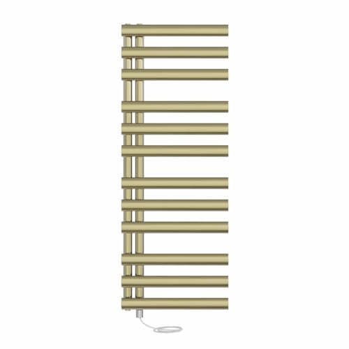 NRG Designer Prefilled Electric Heated Towel Rail Radiator Manual Bathroom Ladder Warmer Brushed Brass 1200x450mm - 600Watt
