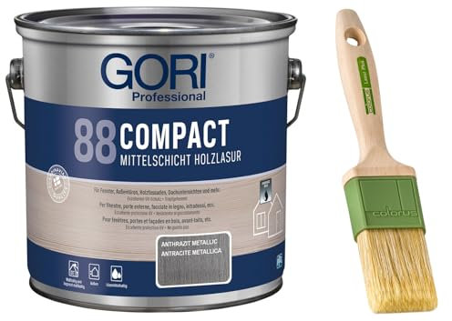 GORI 88 Premium Holzschutz Lasur 2,50 Liter, für außen + Profi Pinsel Lasur Plus 50 mm (Anthrazit Metallic)