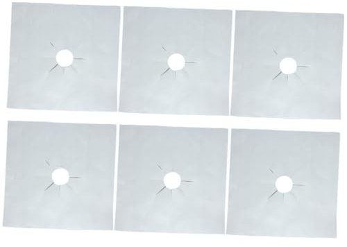 Housoutil Revêtement pour Cuisinière à Gaz Argenté 6pcs en Tissu de Fibre de Verre Résistant la Chaleur Trou Central Prédécoupé Cuisine à Domicile ou Restaurant