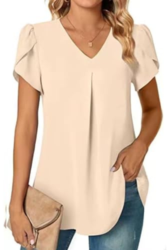 SHEKINI Camicia Donna Elegante Maglietta Chiffon Donna Maniche Corte Camicetta con Scollo a V Blusa Estivi Casual Top T Shirt Sexy Manica Corta Abbigliamento Donna