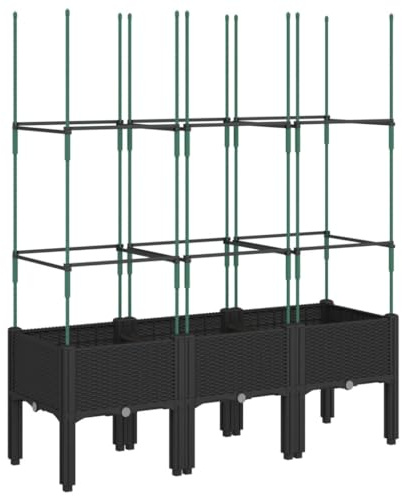 vidaXL Pflanzkübel mit Rankgitter, Blumenkübel mit Rattan-Optik, Blumenkasten für Terrasse Garten, Gartenspalier Pflanzkasten, Schwarz PP
