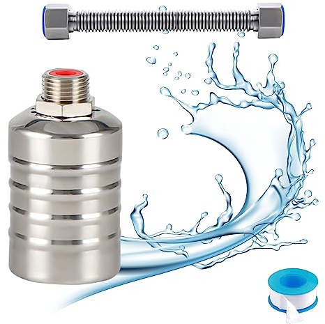GAESHOW 1/2 Zoll Schwimmerventil für Wassertank Pool, 304 Edelstahl Automatisches Schwimmerventil mit 30cm Wellrohr, Wasserstandsregelventil für Pools, Wassertürme, Wassertanks (Oberwassereinlass)