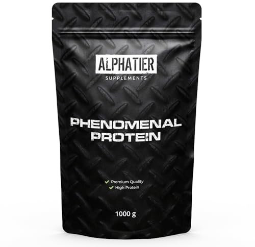 Alphatier Phenomenal Proteínas en Polvo con BCAA y EAA - Fresa 1 kg - 72% de Proteína - Strawberry Protein Powder - con Aminoácidos - sin Gluten + Lactosa - vegano