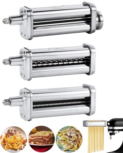 HOMGEN 3 Pack Pasta Attachment Set for All Kitchenaid Stand Mixer Including Pasta Sheet Roller, Spaghetti Cutter, Fettuccine Cutter with 8-Speed Adjustable to Enjoy Cooking Fun