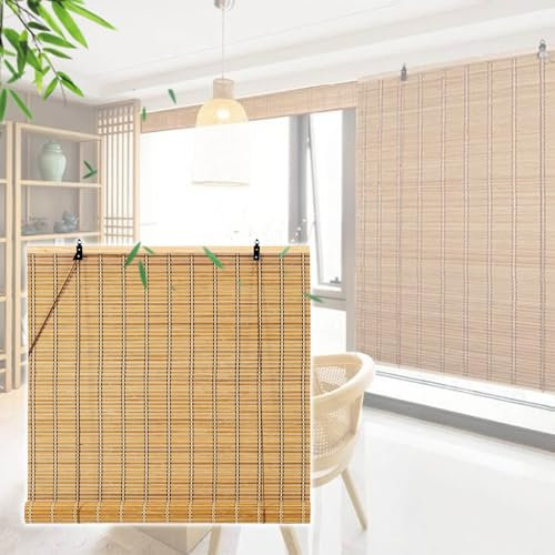 Bambusrollo Aussenbereich,Lichtfilternde Rollläden Bambus,Retro Rollo Bambus,Natürliche Bambus Jalousien Für Fenster,Hebesonnenschutz Raffrollos,Bambus Vorhang Für Heimbüro,W×H-70×220cm(28*87in)