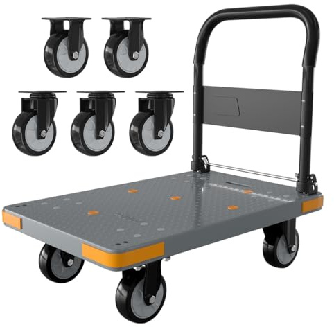 WUD Push Cart, Folding Mobile Platform Trolley,Thickened and Reinforced, 360° Swivel Wheels,28.3 “L x 18.9 ”W, 660 lb. Grey Dolly cart with Wheels