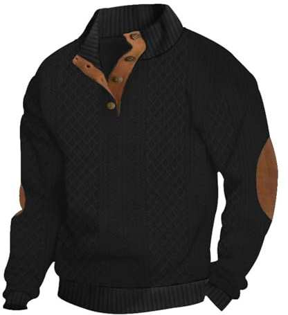 Bauzuoyo Jersey para hombre, cárdigan de punto, sudadera informal de manga larga, cuello alto con botones, parches en el codo, otoño, invierno, informal, manga larga, otoño, invierno, tiempo libre,
