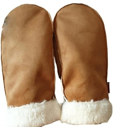 AXELENS Gants d’Hiver Femme Élégants en Cuir Suédé Écologique – Moufles Chaudes avec Doublure Polaire et Poignet en Fausse Fourrure – Taille S/M_Marron