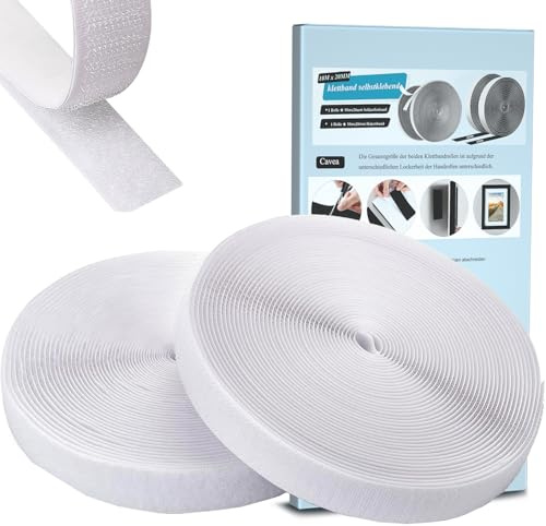 Klettband Selbstklebend Extra Stark, 10Mx2cm Weiß Doppelseitig Klettband Mit Klettverschluss Breit Selbstklebendes Klet Flauschband Und Hakenband Tape Für Fliegengitter, Couch-Kissen