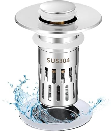 Bouchon de vidange d'évier de salle de bain, universel pour remplacement d'évier de salle de bain, couvercle de vidange d'évier avec filtre anti-obstruction panier attrape-cheveux, filtre de vidange