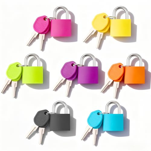 Lot de 7 cadenas avec clés, petits cadenas pour valise, 7 couleurs, petit avec clés pour bagages, sacs, valises, casiers, journaux, clés non remplaçables