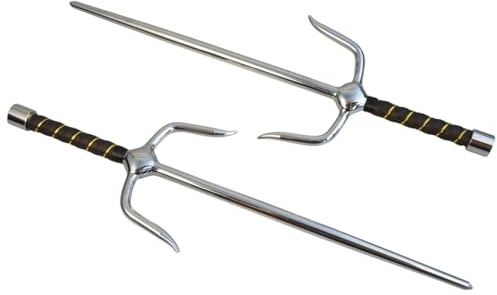 TEKKA BUDO Paire de fourchettes Sai chromées - Argenté - 48,5 cm - Poignée enroulée - Forme ronde