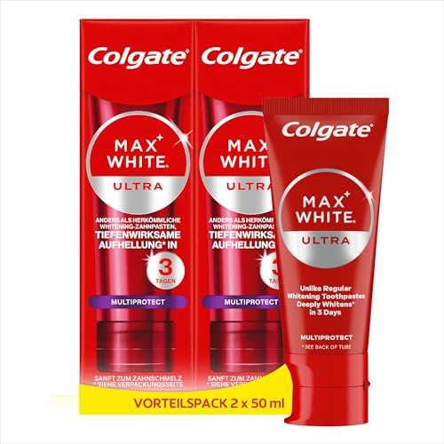 Colgate Zahnpasta Max White Ultra Multi Protect 50ml - Zahncreme für weißere Zähne & langanhaltende Frische (Packung mit 2)