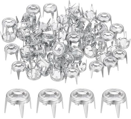 QUARKZMAN 60 Stück Strass Nieten für Leder, 7mm Runde Leder Nieten Kristall Klaue Perlen Nagelkopf Ziernieten Spikes für Schuhe DIY Handwerk Kleidung Gürtel Taschen Schuhe Zubehör, Gold/Weiß