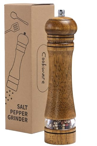 Salz- und Pfeffermühlen-Set aus Holz, Premium Eichenholz-Streuer, Pfeffermühle mit Acrylfenster und einstellbarem Keramikmahlwerk – 22 cm, 1 Stück