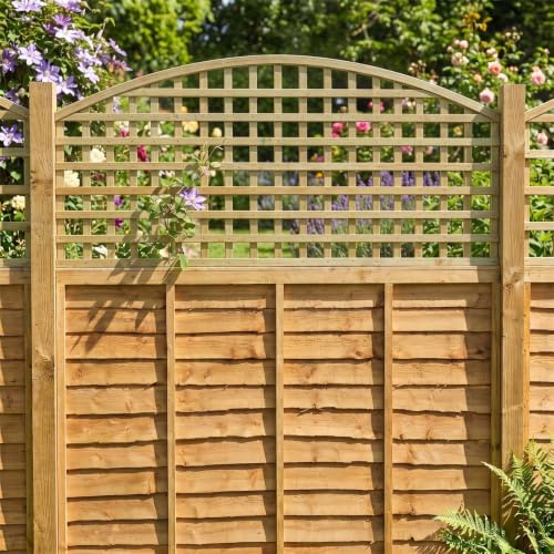 Privacy Fence Panel Topper 6ft x 2ft Arch Top Square Trellis Wooden 4pk | 182.8cm x 82cm, Arched Lattice Fencing, Wall-Mount or Add Extra Height, Treated, Support for Garden Plants & Vegetables