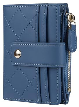 Cynure Women's Cute Leather Card Holder Small Compact Bifold Wallet with Zip Coin Pocket,Dark Blue
