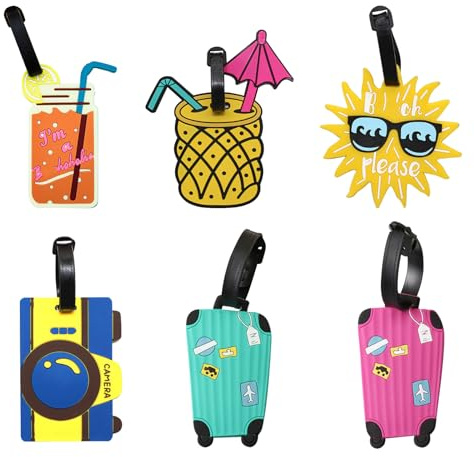 Kofferanhänger, AIYONG 6 Stück Gepäckanhänger aus PVC mit Namen- und Adressschild Identifikation, kofferanhänger flugreise, Sommerlicher Strandstil, für Reisekoffer und Handtaschen