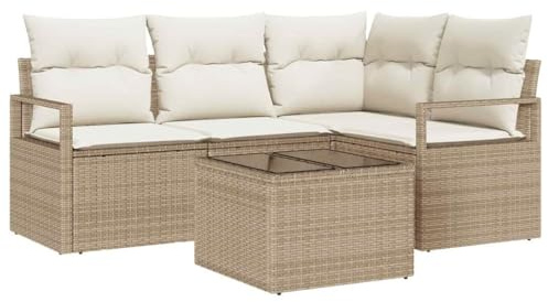 vidaXL Soffset 5 pcs Beige konstrotting, Modern trädgårdsoff set, rektangulär design, UV-skyddad, hållbar, lätt, bekväm sittplats, mångsidig terrass