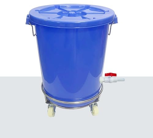 Rain Collection Tonneau de récupération d'eau de pluie avec support, 47,5 x 58,5 cm - Tambour de stockage d'eau en plastique avec couvercle et roulettes - Bleu
