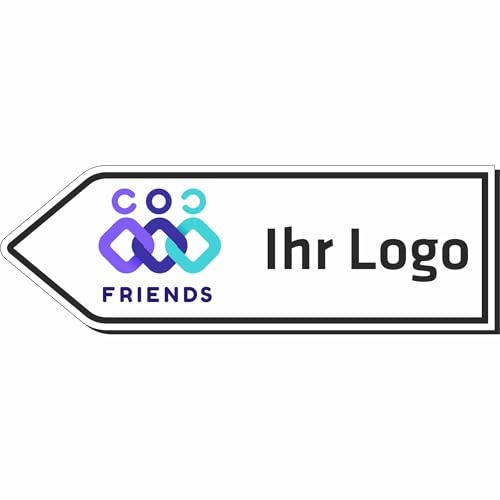 Indigos UG - Aluverbund Schild mit Pfeil nach links - ab 15x5 cm - Schilder selbst gestalten mit Wunschtext & Logo - wetterfestes Straßenschild personalisierbar für Tür, Wand oder Gebäude