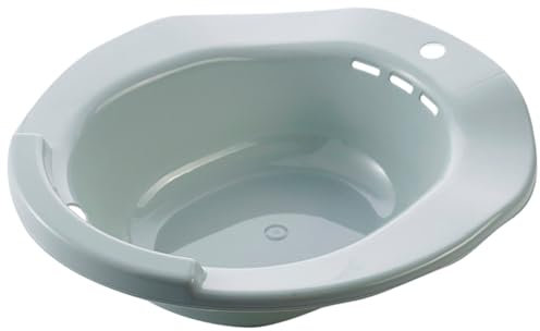 Baño de asiento para inodoro, lavabo de plástico con orificio antidesbordamiento y orificio para colgar, ideal para hemorroides posparto, mujeres mayores, 39 x 36 x 11, 5 cm.