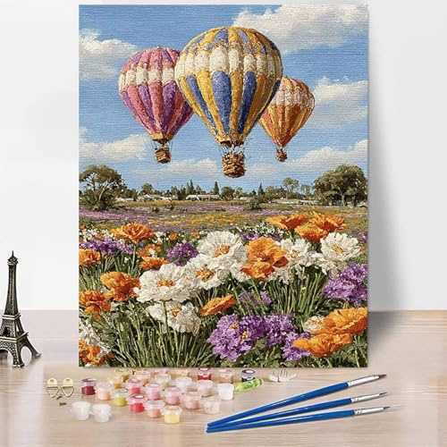 Landscape Paint by Numbers for Adults, DIY Paint by Numbers Hot Air Balloon, Canvas Oil Painting Kit with 3 Paintbrushes, Acrylic Pigment Drawing Paintwork, Gifts 8x12 Inch Without Frame -XY832