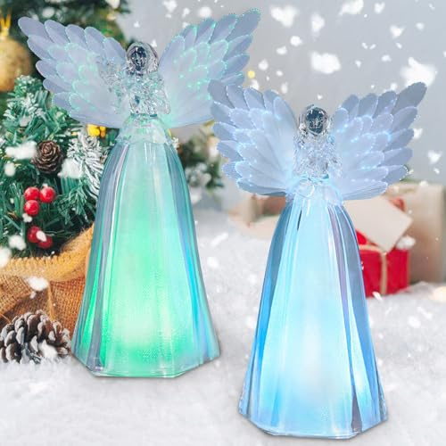 Xyvoxme 2 Pack Angel Christmas Statue with RGB Color Changing Lighting Angel Lighted Figurine with 6 Hour Timer Battery Christmas Holiday Home Decor Gifts (RGB Angel)
