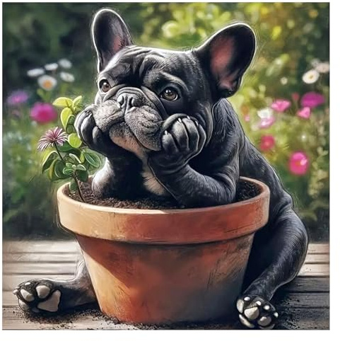 GLIDIAM Diamond Painting Hund Denkende Bulldogge, Diamant Malerei Bilder Tiere, 30x30cm DIY Full Drill Basteln Erwachsene, Mosaik Stickerei Kreuzstich Geschenk für Wanddeko Wohnzimmer Schlafzimmer