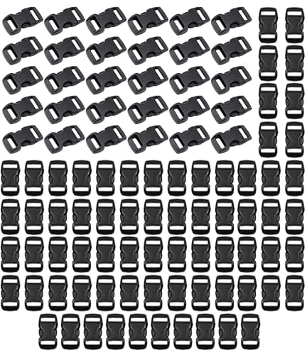 HAXIHA 100 Stück Buckle Clasps Side Release Plastic Mini Buckles,Steckverschluss für 10mm Gurtband, Klippverschlüsse Steckschnalle,für Paracord Armbänder,Rucksacke,Dog Collar,Näh Zubehör Schwarz