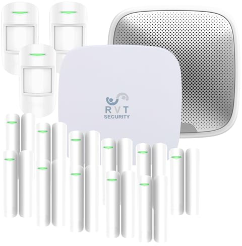 RVT SECURITY kit Allarme wireless con centrale Hub (2G), 8 contatti magnetici, telecomando, 5 rilevatore volumetrico PIR, sirena est, sirena int. Ideale per casa e ufficio gestibile tramite App 4JAX