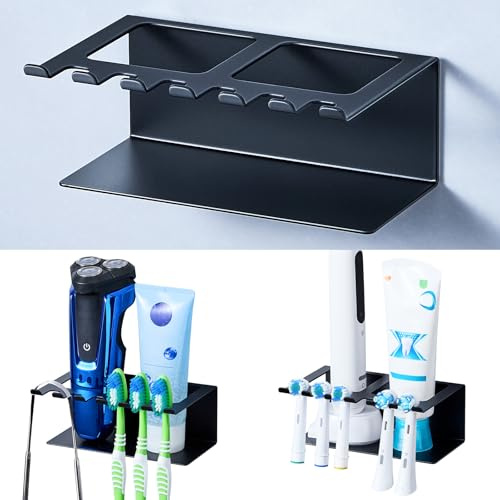 Zahnbürstenhalter Wand, Zahnbürstenhalter Elektrische Zahnbürste Halterung Ohne Bohren, Zahnbürstenkopf Halter Aufsteckbürsten Halter, Zahnpasta Halterung Zahnbürstenköpfe (Schwarz, Klein)