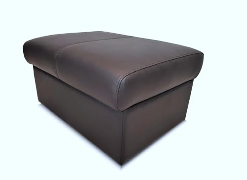 Quattro Meble mörkbrun snabbsvart äkta läderpall hopfällbar med förvaringsutrymme sittpall kohud sittkub 75 x 55 fotpall stopppall äkta läder puff läder Toledo kaffe