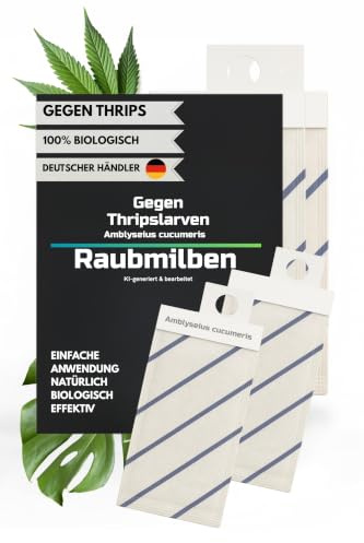 Raubmilben gegen Thripslarven 4 Zuchtbeutel (ca. 1000 Nützlingen) Amblyseiulus cucumeris geben Thrips an Zimmer-, Gemüse- und Cannabispflanzen