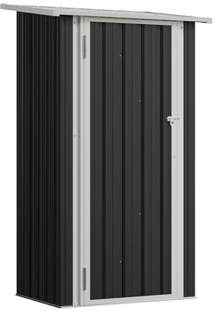 Aoxun Cobertizo de almacenamiento de metal para exteriores de 3 x 2.1 pies con puertas con cerradura, cobertizo de metal para almacenamiento al aire libre, cobertizo de herramientas de acero para
