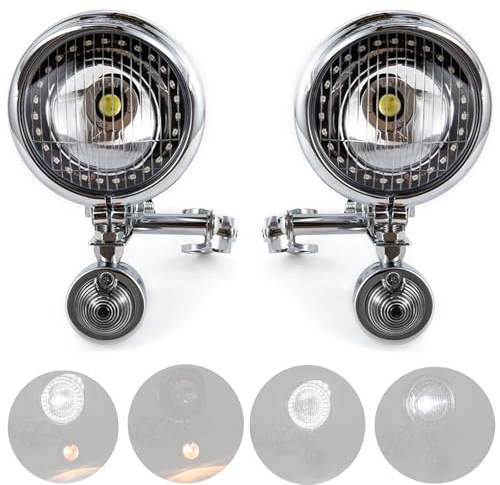 APEBAZY Chrome Nebelscheinwerfer Motorrad Chrom Motorrad Zusatzscheinwerfer | Frontblinkerlampe LED Chrome