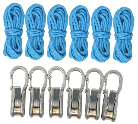 Fenteer Ajustador de Cuerda de paracaídas con Tensor de Rodillo, Herramienta Profesional, versátil y portátil para tensar Cuerdas, Resistente para navegación, 6 Cuerdas, 6 Ganchos