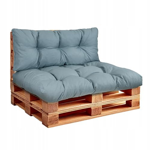 Wool & Home Palettenkissen Set für Gartenmöbel 120x80 + 120x40 cm 2-Teilig (für 1 Palette) - Sitzkissen Outdoor für Europaletten, Gartenkissen Set, Palettenmöbel Blau