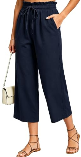 Neteson Pantalones Mujer Verano 7/8 Pantalones Lino Algodón Pantalón Capri | Casuales Ligero Pantalones Anchos Frescos Cómodos Playa Cintura Alta