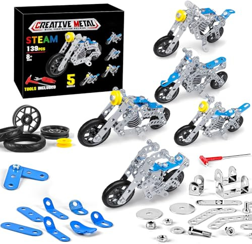 YINcrinx Metallbaukasten – Motorrad, Metallbaukasten, Motorrad aus Metalllegierung, Geburtstagsgeschenk, pädagogischer Baukasten (139 Teile)